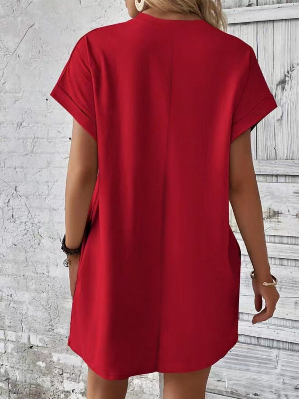 Aspen - Vestito ampio con tasche, scollo rotondo e maniche corte