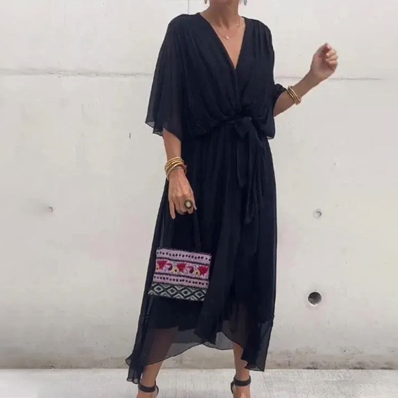 Daphne - Elegante abito lungo taglie comode con scollo a V