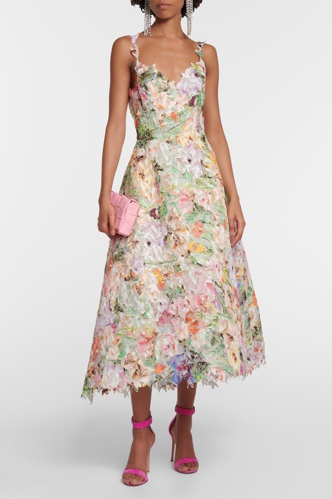 Bellarose - Abito Midi in Pizzo Ricamato a Fiori Elegante e Romantico per l'Estate