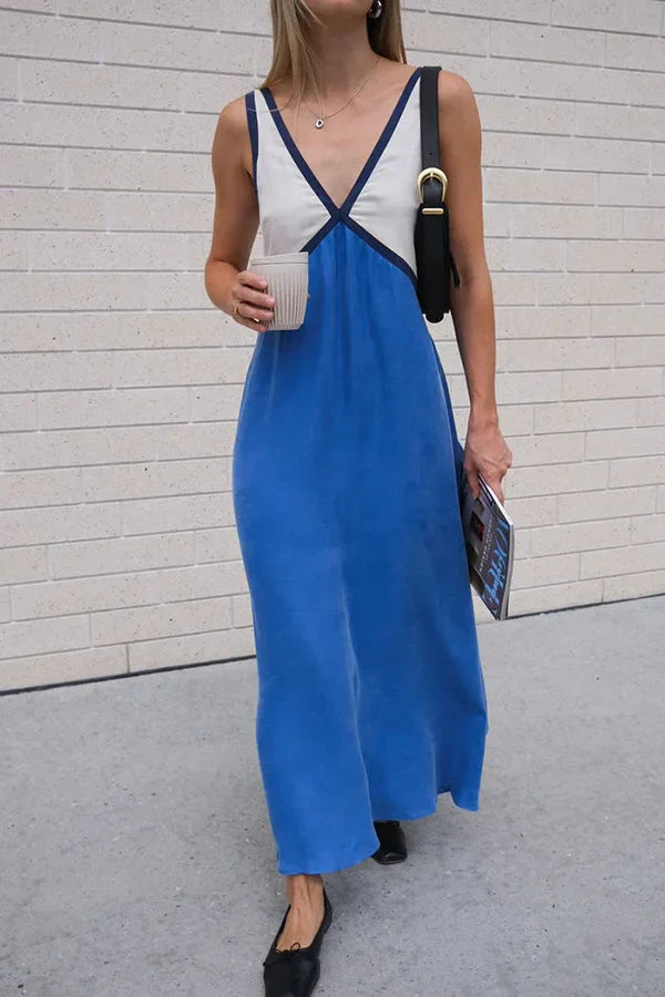 Lara - Vestito chic con scollo a V e colore a contrasto