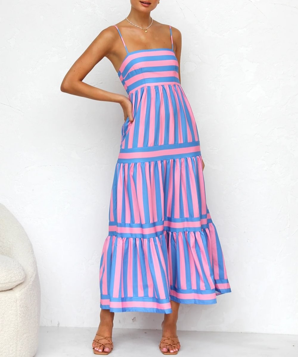 Harley - Vestido midi de capas a rayas, mezcla de algodón para una elegancia casual
