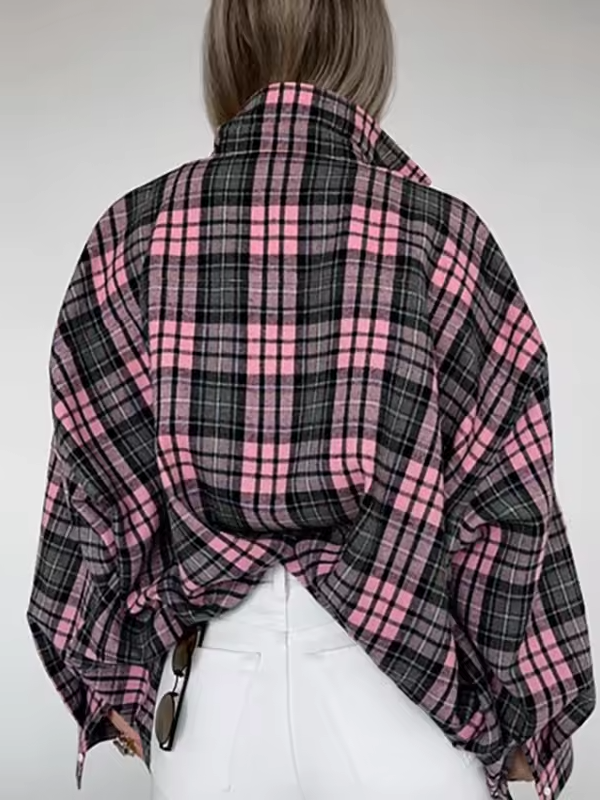 Charlotte - Camicia oversize a quadri con bottoni per donna