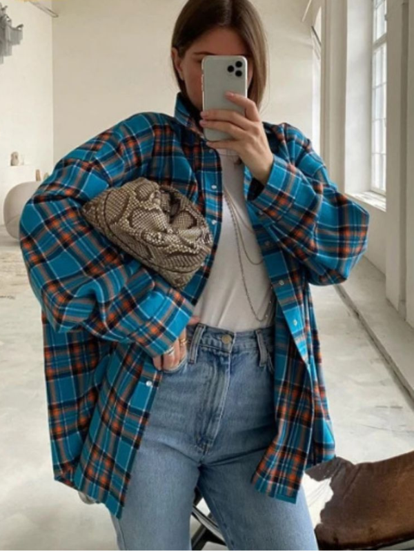 Charlotte - Camicia oversize a quadri con bottoni per donna