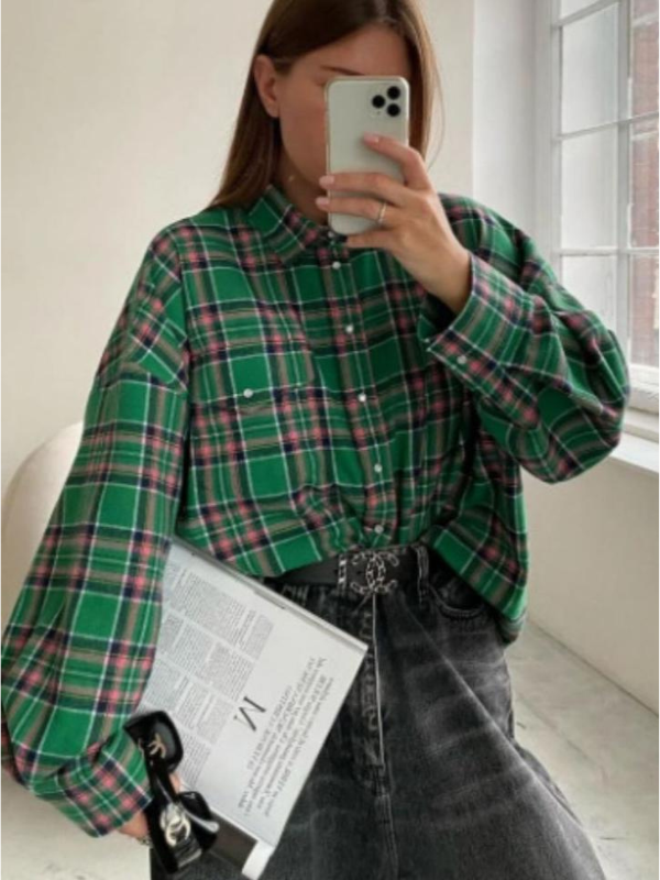 Charlotte - Camicia oversize a quadri con bottoni per donna