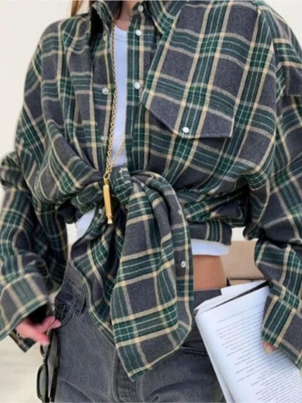 Charlotte - Camicia oversize a quadri con bottoni per donna