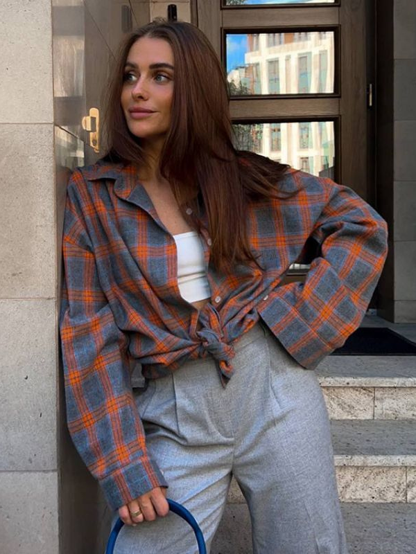 Charlotte - Camicia oversize a quadri con bottoni per donna