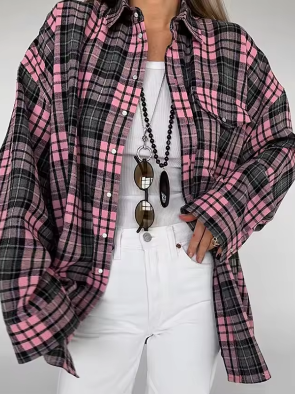 Charlotte - Camicia oversize a quadri con bottoni per donna