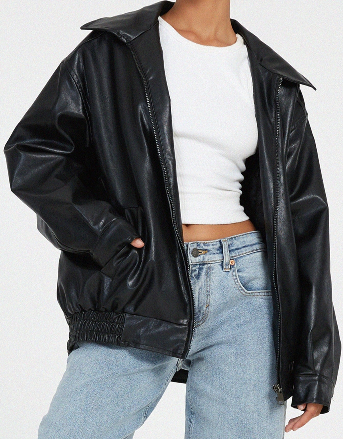 Meadow - Chaqueta clásica de cuero casual de cuero PU