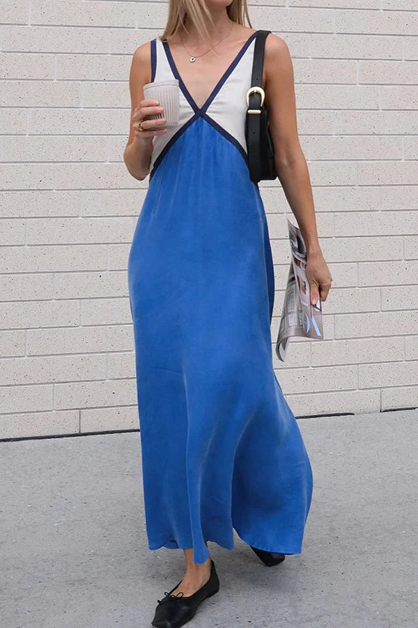 Lara - Vestito chic con scollo a V e colore a contrasto