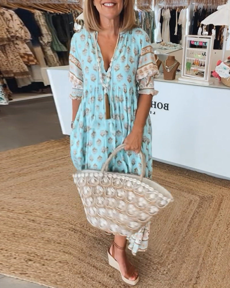 Emma - Vestido con estampado, escote en V y manga corta