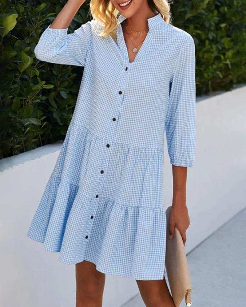 Rosalie - Vestido de verano a cuadros con botones delanteros