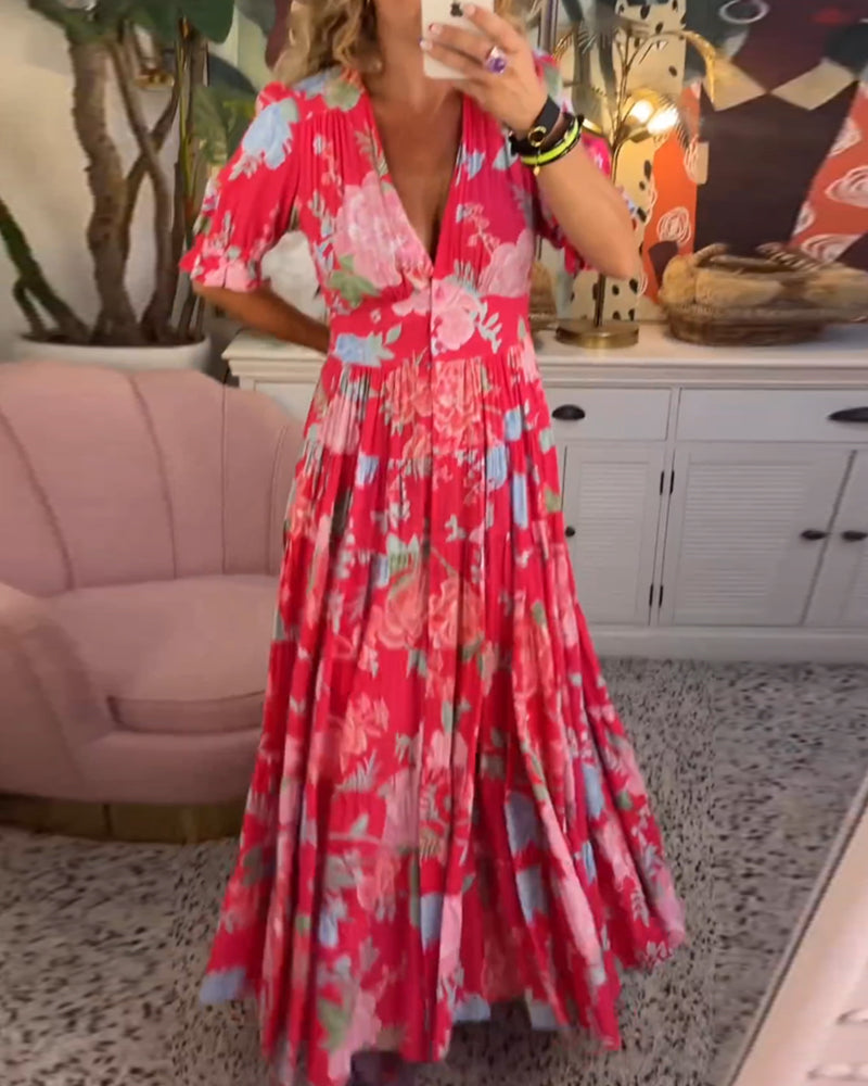 Eleanor - Vestido floral línea A con mangas abullonadas