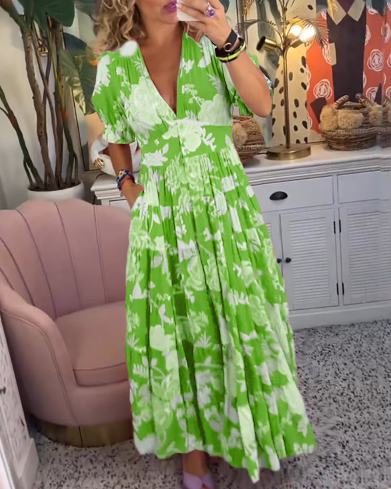 Eleanor - Vestido floral línea A con mangas abullonadas