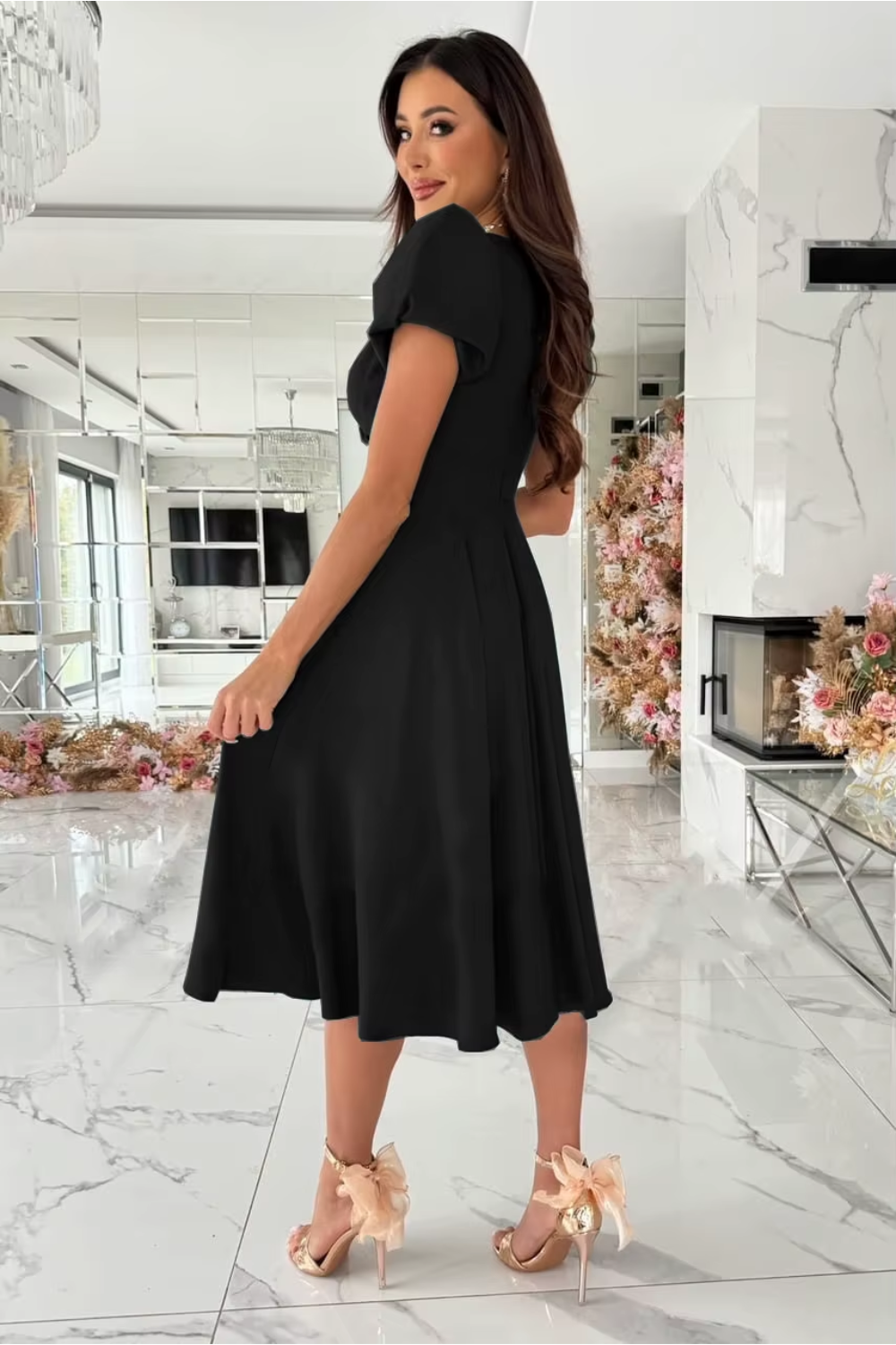 Anika - Elegante abito midi con scollo a V per matrimoni e occasioni speciali