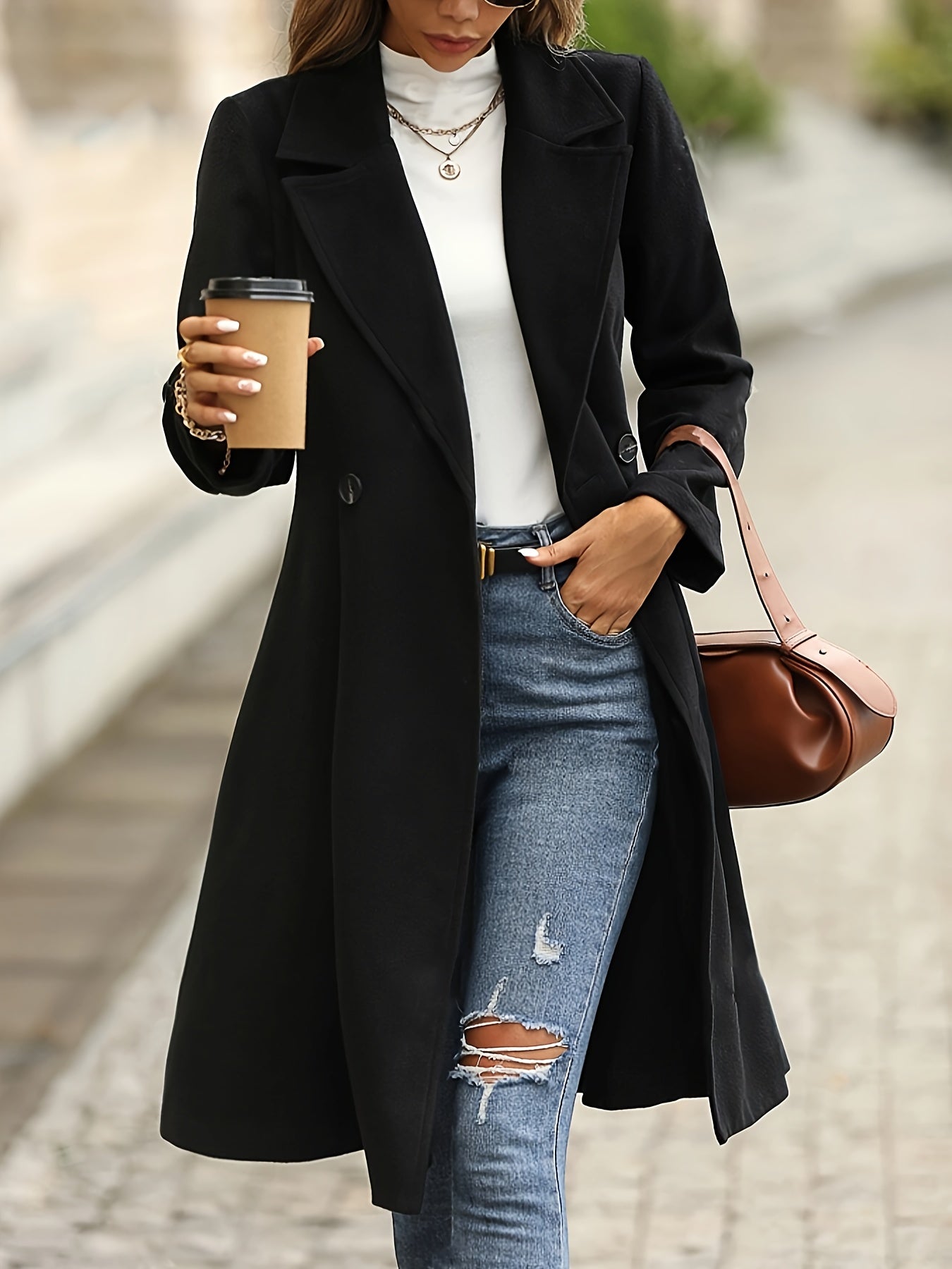 Sadie - Elegante Cappotto Nero Svasato
