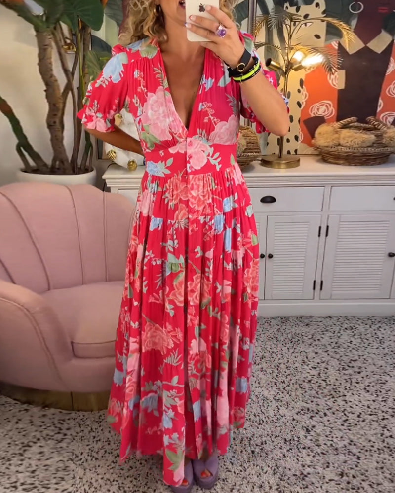 Eleanor - Vestido floral línea A con mangas abullonadas