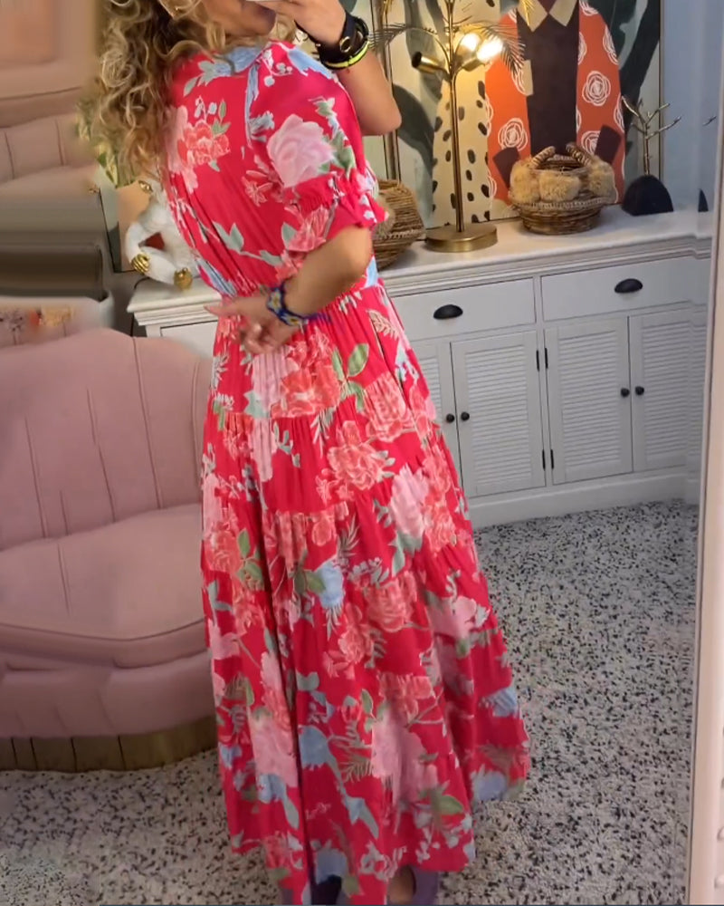 Eleanor - Vestido floral línea A con mangas abullonadas