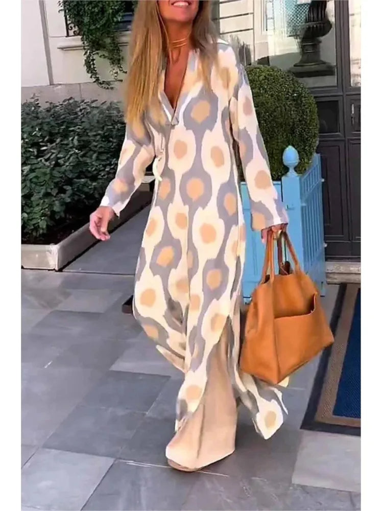 Eleanor - Abito Maxi Boho Casual a Maniche Lunghe