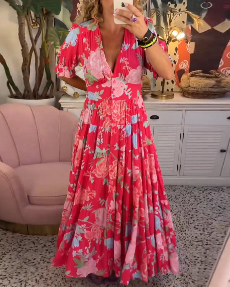 Eleanor - Vestito a trapezio floreale con maniche a sbuffo