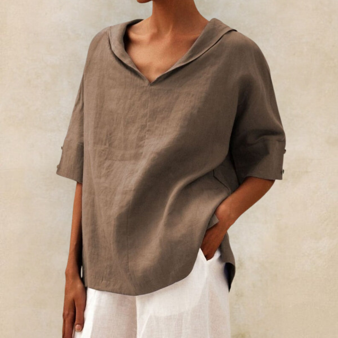 Kate - Camicia casual da donna in lino con scollo a V