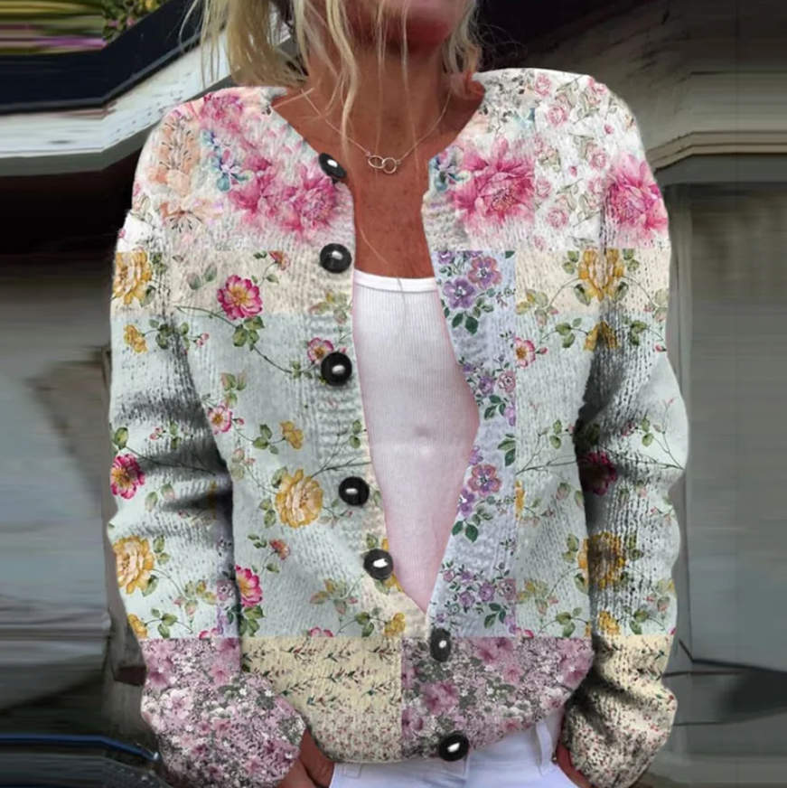 Quin - Cardigan en maille à motif floral