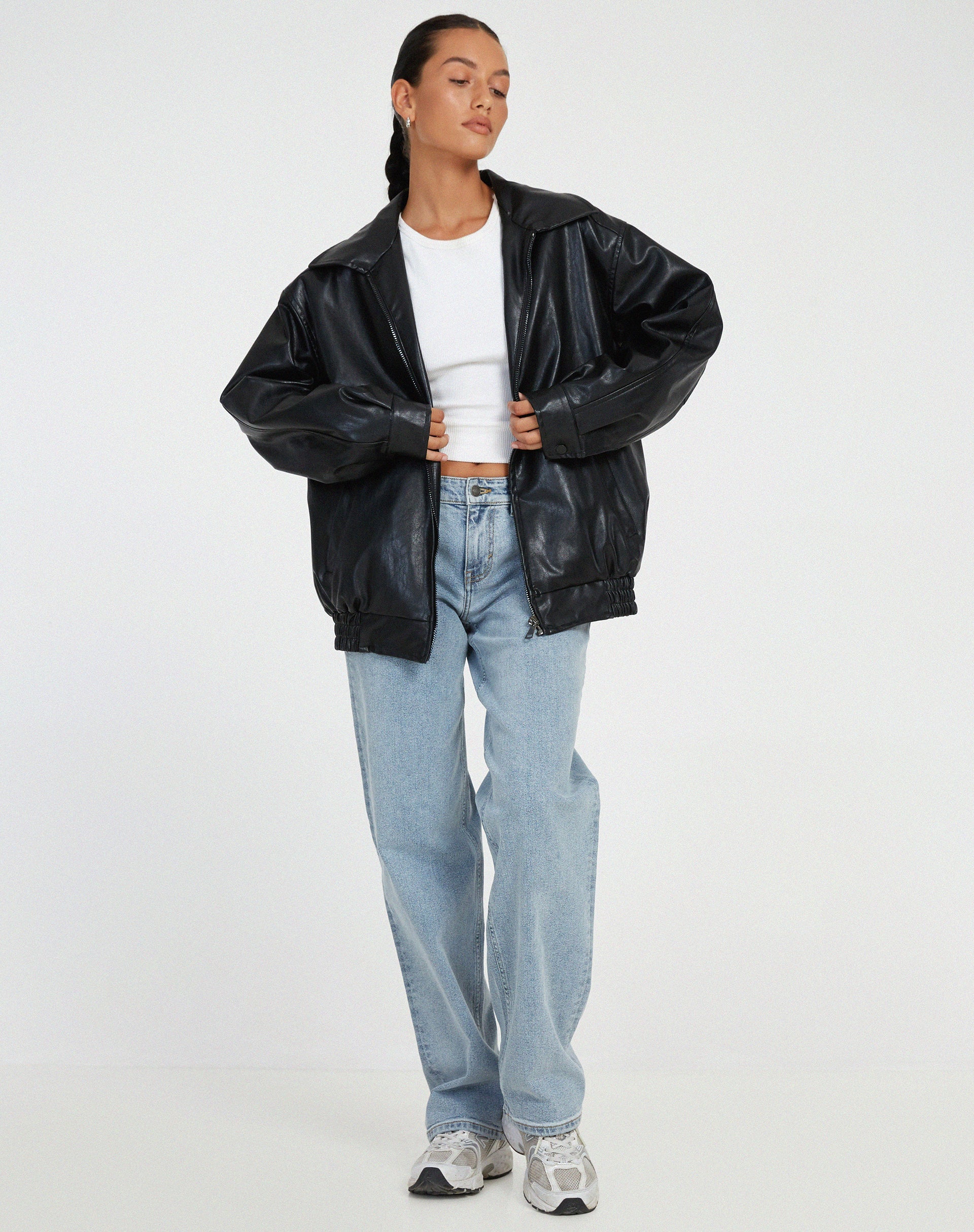 Meadow - Chaqueta clásica de cuero casual de cuero PU