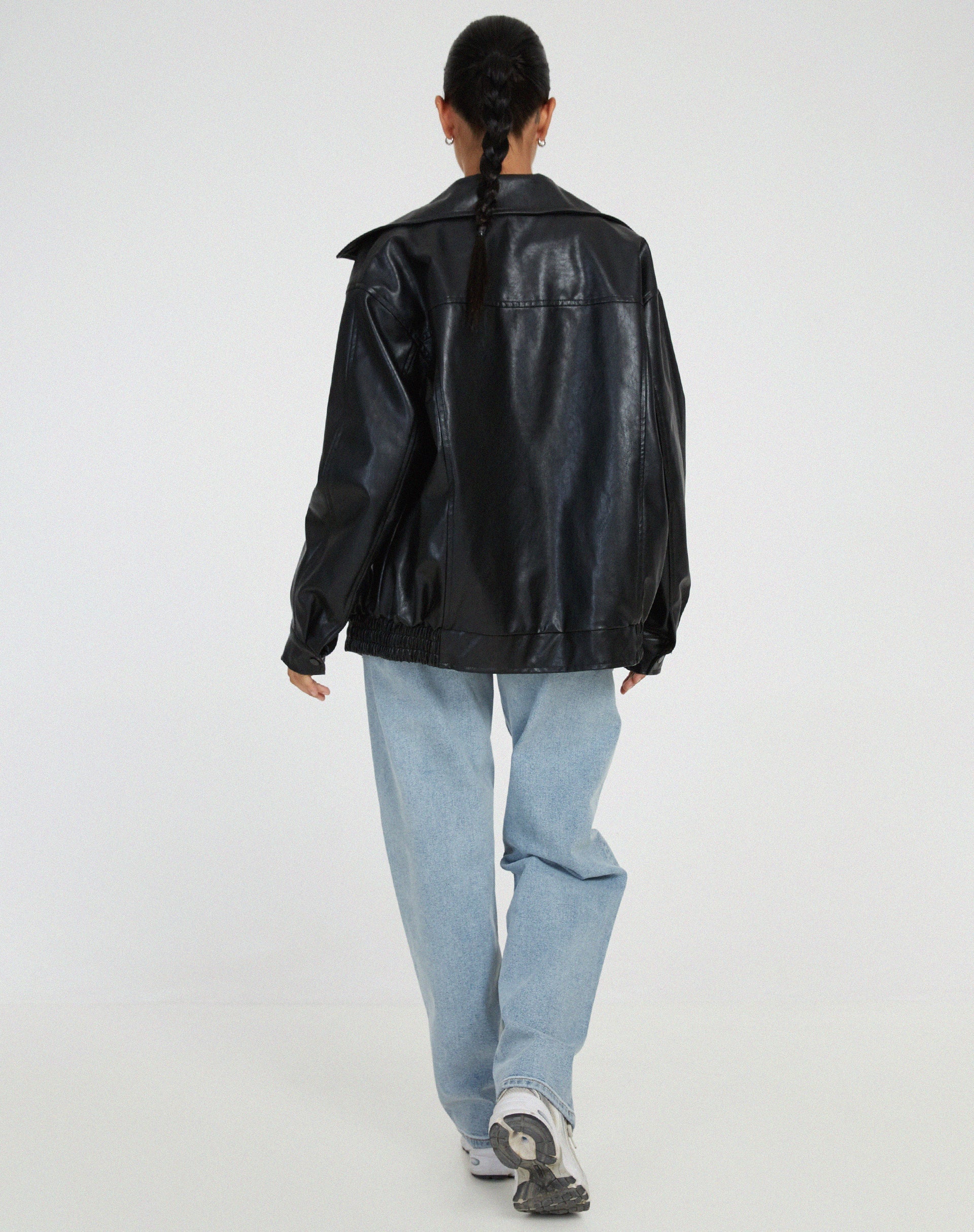 Meadow - Chaqueta clásica de cuero casual de cuero PU