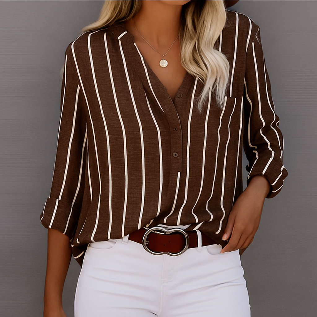Ellie - Camicia a righe con bottoni, vestibilità comoda
