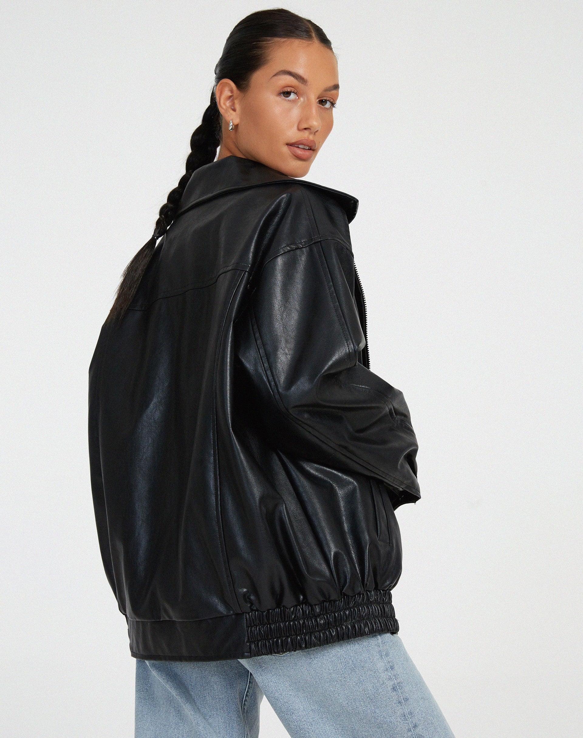 Meadow - Chaqueta clásica de cuero casual de cuero PU