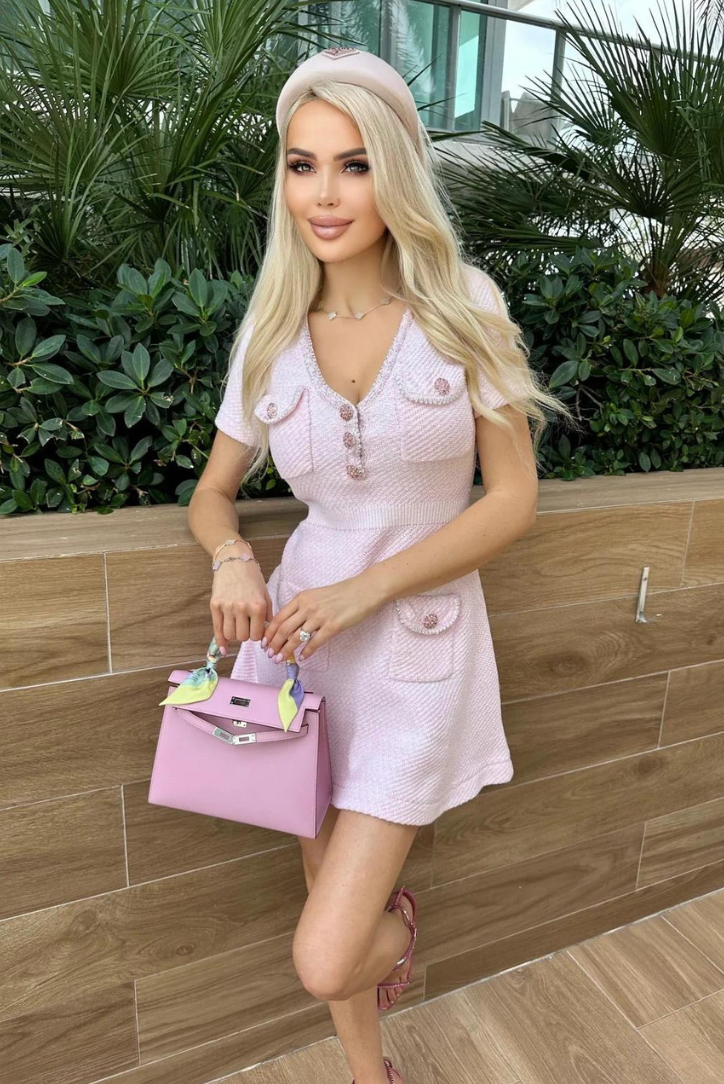 Lara - Robe Mini Rose Bébé avec Boutons Cristal et Poches