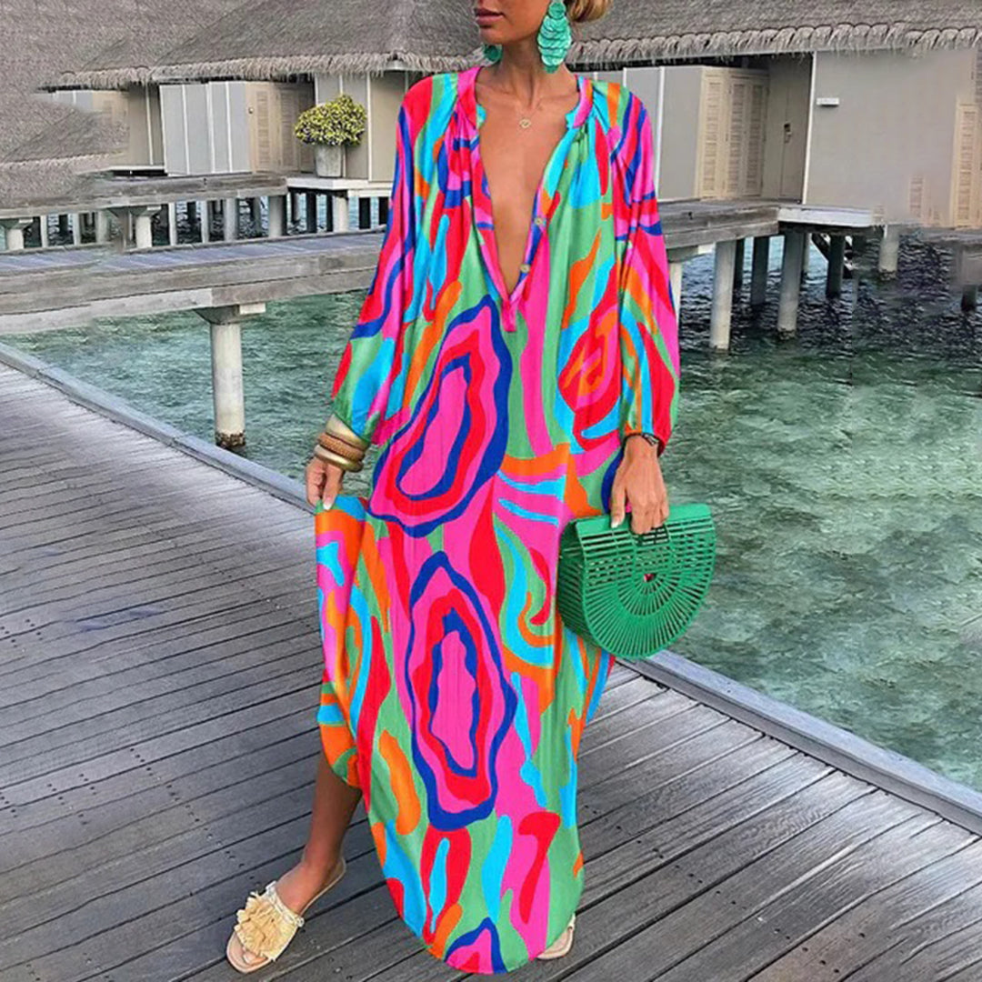 Clarice - Abito Kaftan Boho da Spiaggia in Chiffon Fluttuante Abbigliamento Resort