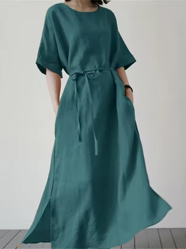 Nell - Vestito Largo con Cintura e Spacco Laterale (Disponibile in Taglie Forti)