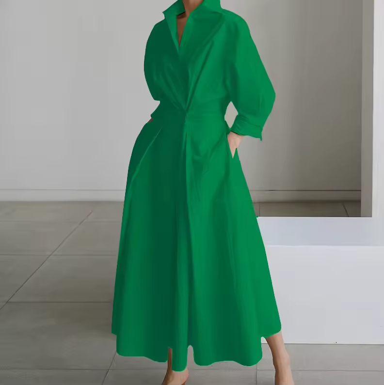 Estelle - Vestito Camicia con Colletto, Bottoni Frontali e Vita Arricciata