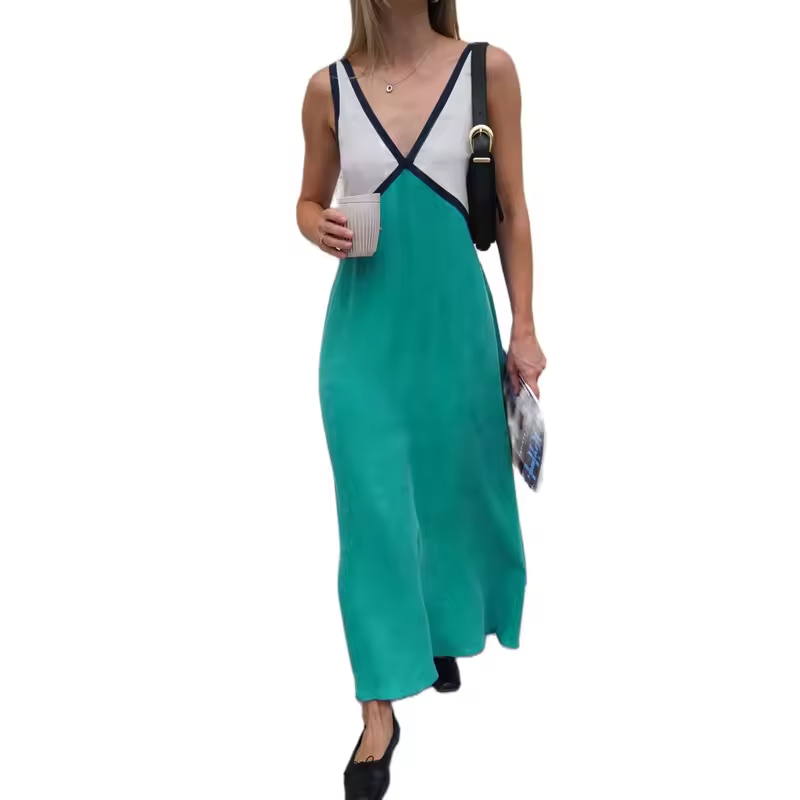 Lara - Vestito chic con scollo a V e colore a contrasto