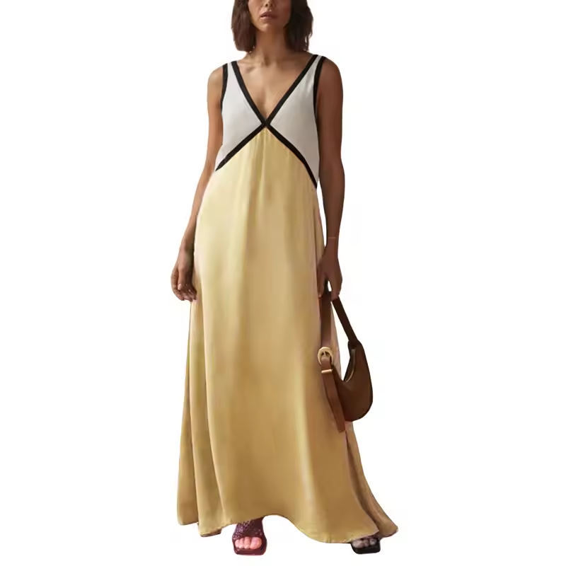 Lara - Vestito chic con scollo a V e colore a contrasto