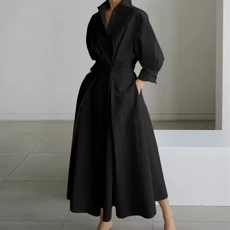 Estelle - Vestito Camicia con Colletto, Bottoni Frontali e Vita Arricciata
