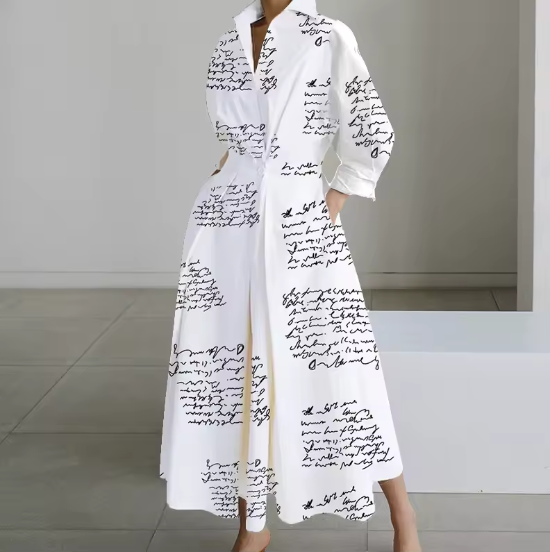 Estelle - Vestito Camicia con Colletto, Bottoni Frontali e Vita Arricciata