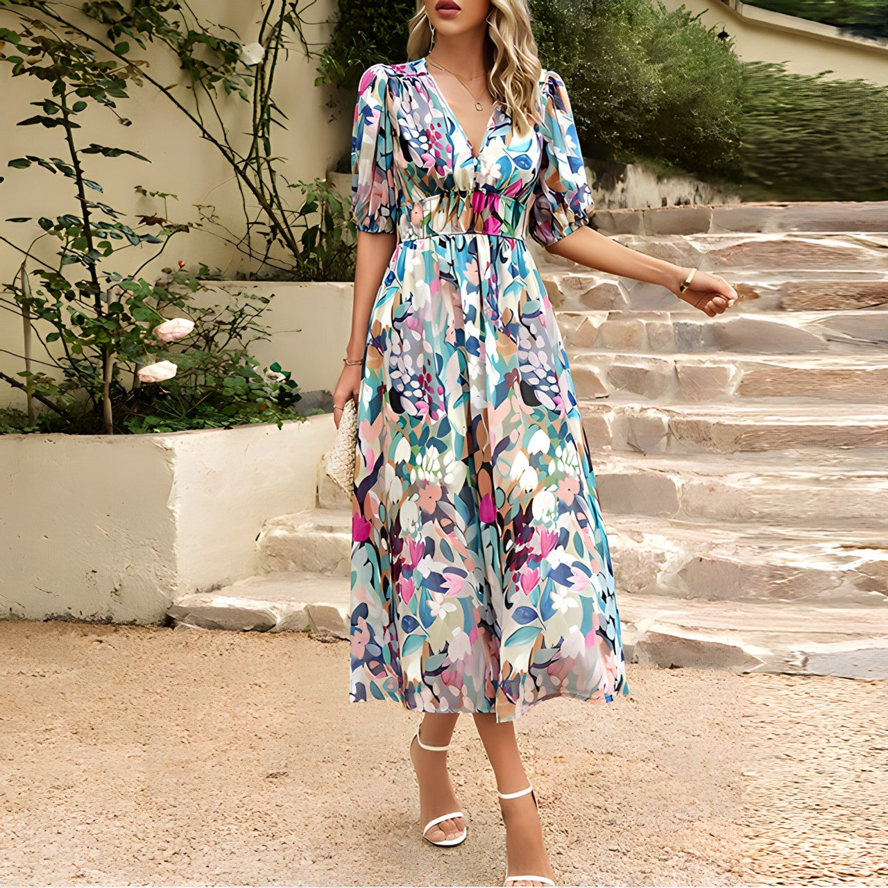Sadie - Robe midi avec col en V