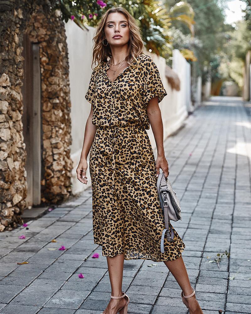 Hazel - Elegante abito midi con stampa leopardata