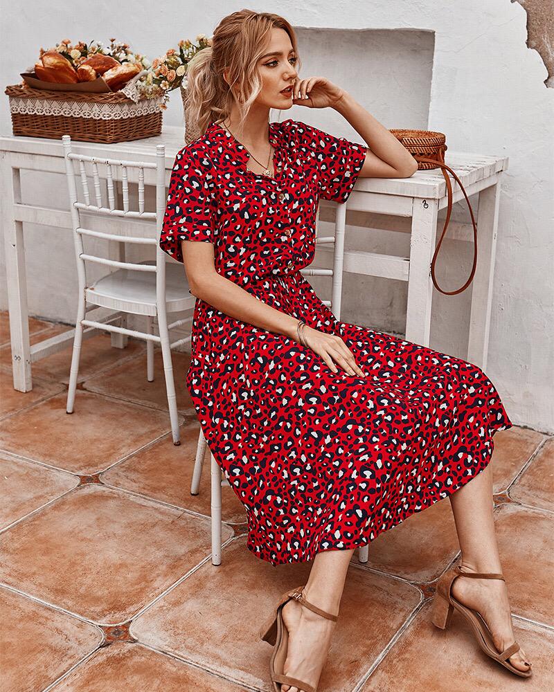 Hazel - Elegante abito midi con stampa leopardata