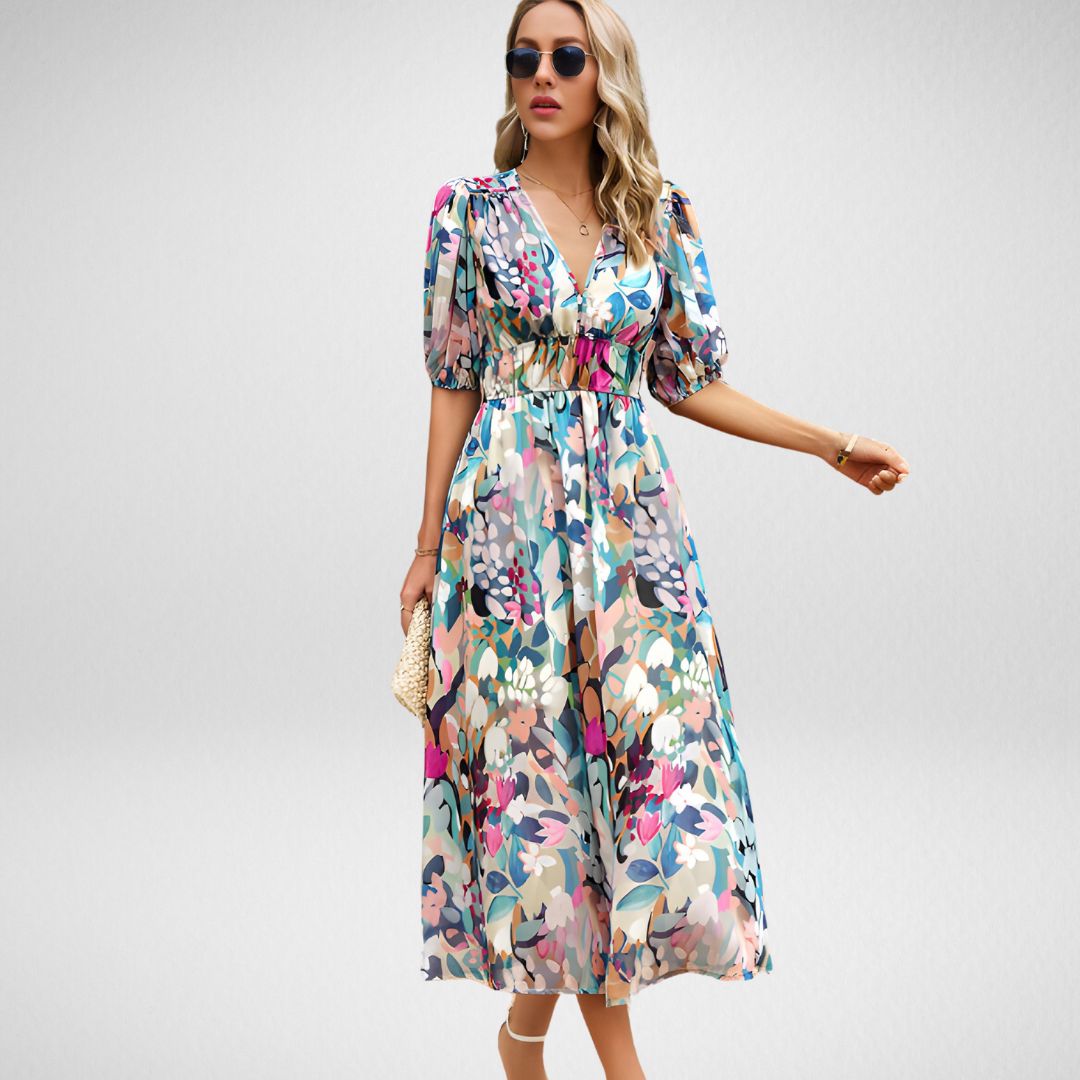 Amelia - Elegante abito midi con scollo a V