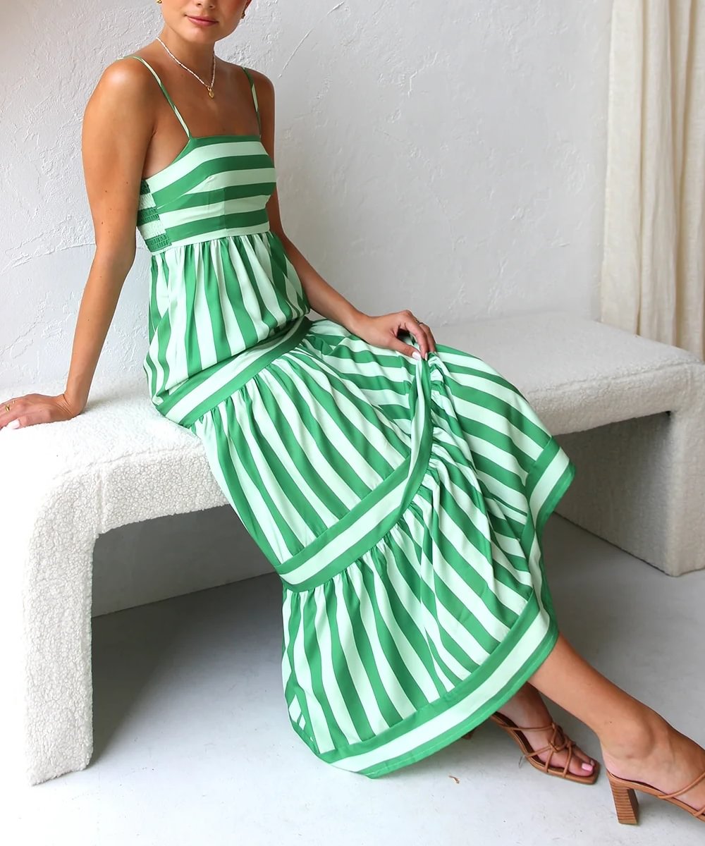 Harley - Abito Midi a Balze a Righe in Misto Cotone per un'Eleganza Casual