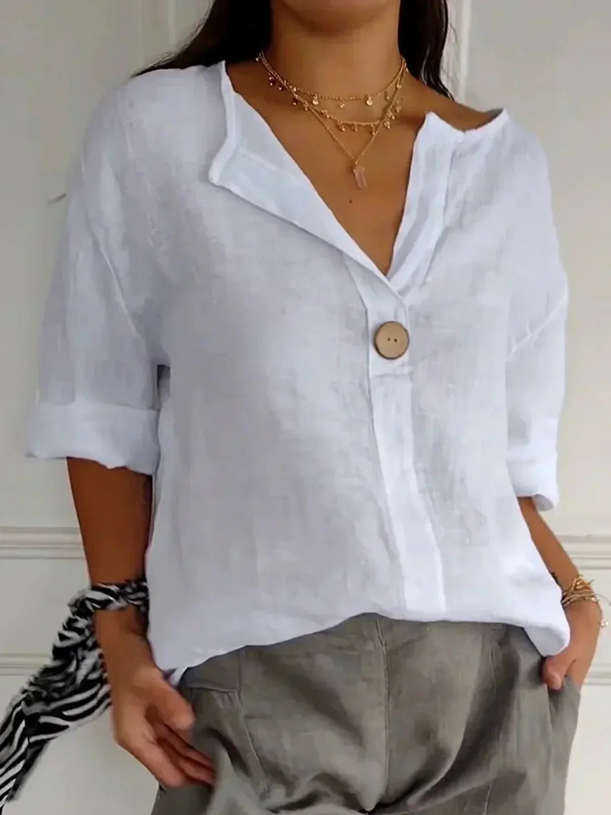 Aveline - Blusa Casual con Scollo a V (Disponibile in Taglie Forti)