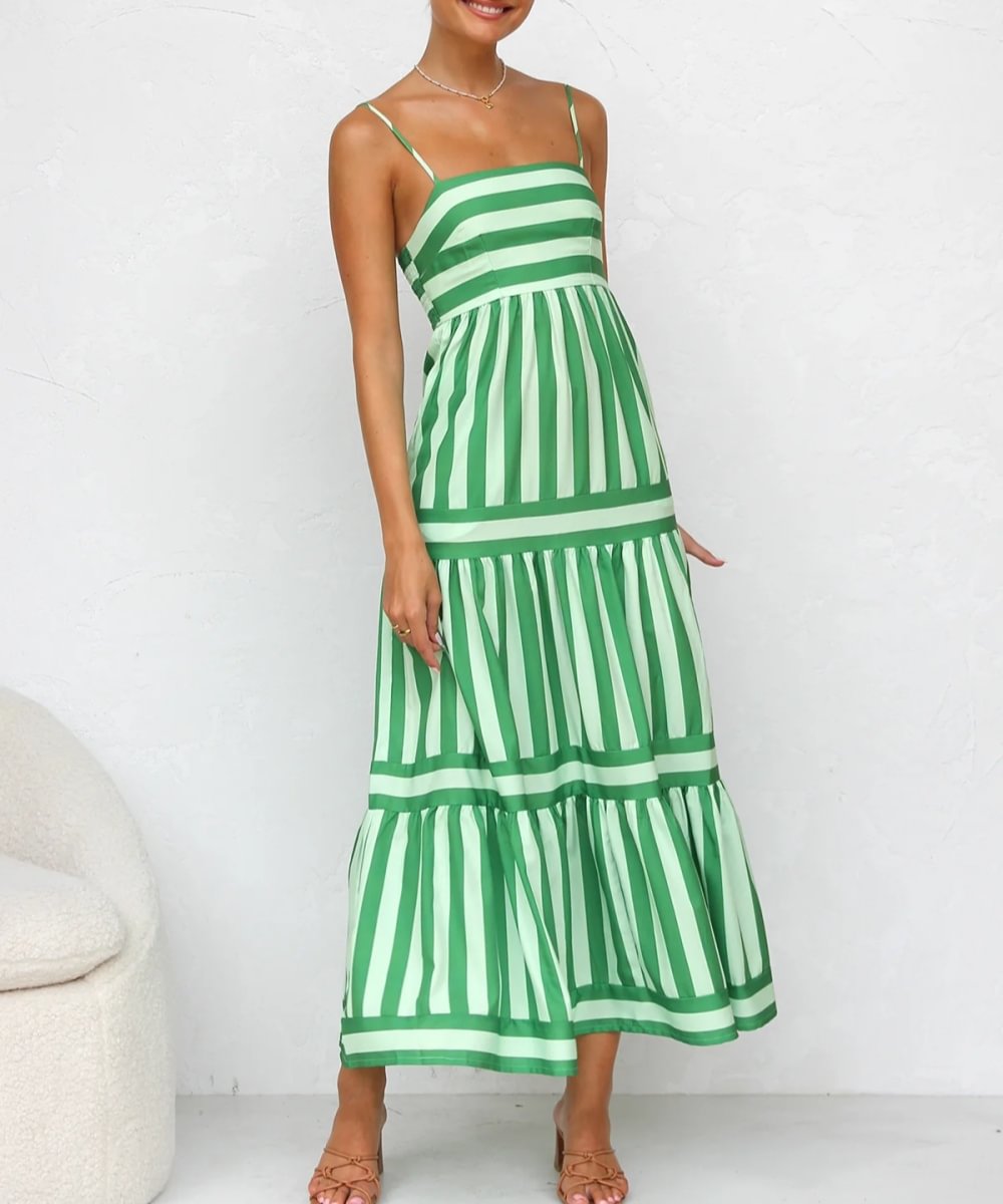 Harley - Abito Midi a Balze a Righe in Misto Cotone per un'Eleganza Casual