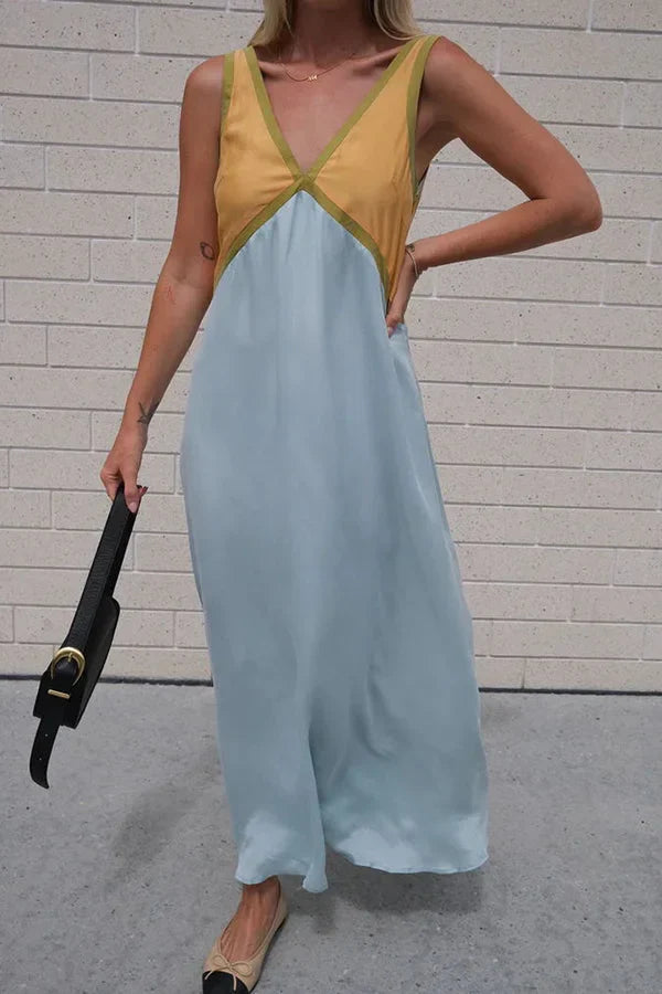 Lara - Vestito chic con scollo a V e colore a contrasto