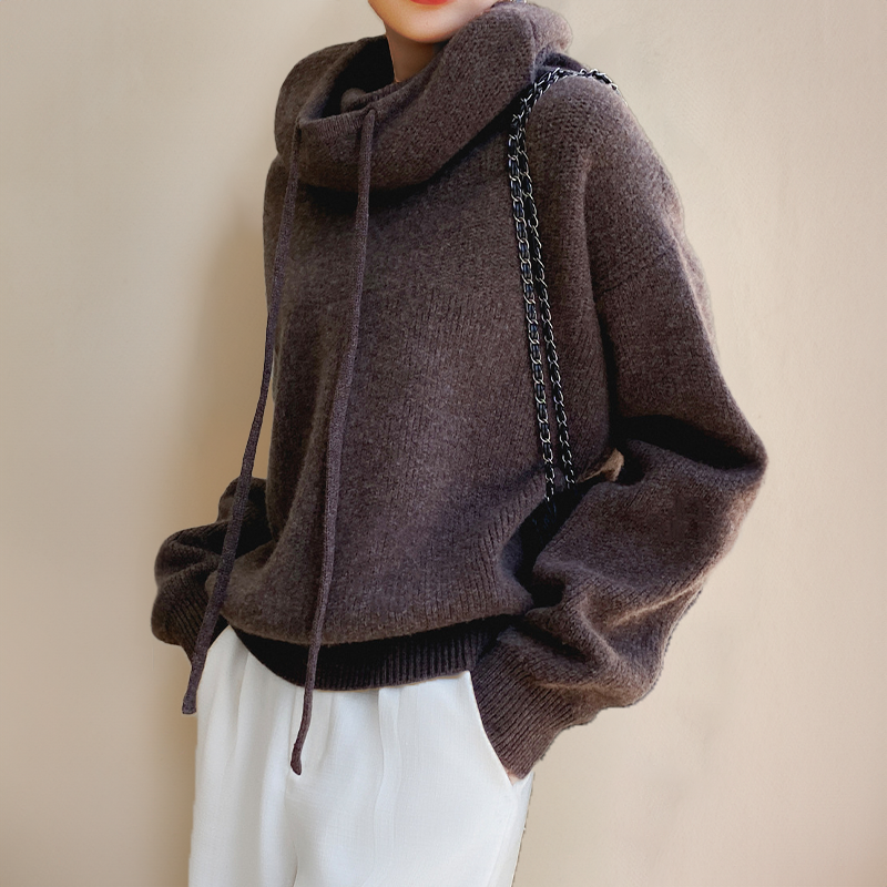 Lucy - Felpa con cappuccio oversize in maglia con coulisse