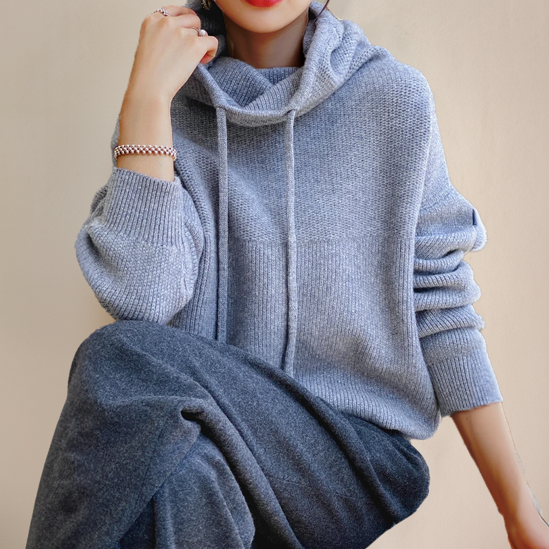 Lucy - Felpa con cappuccio oversize in maglia con coulisse