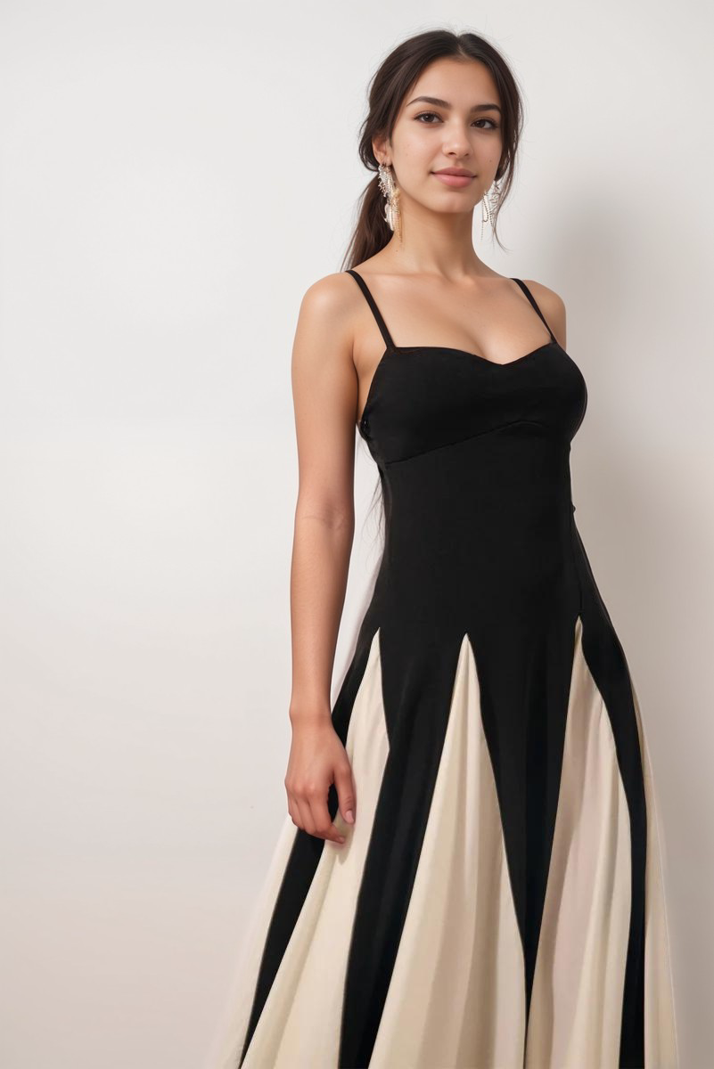 Maris - Abito lungo di eleganza senza tempo in satin nero e bianco