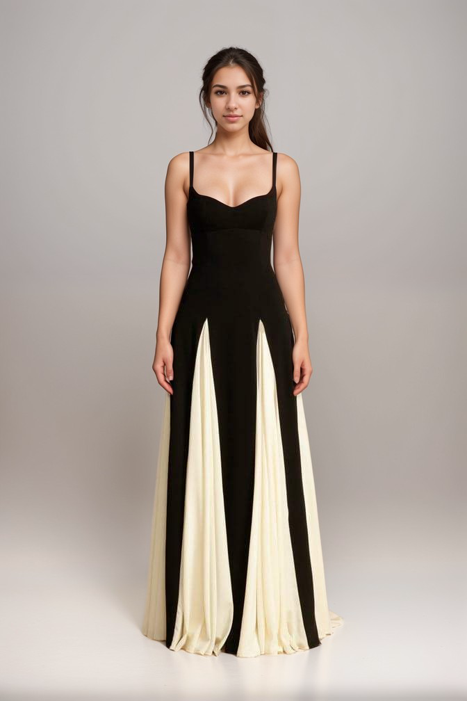 Maris - Abito lungo di eleganza senza tempo in satin nero e bianco