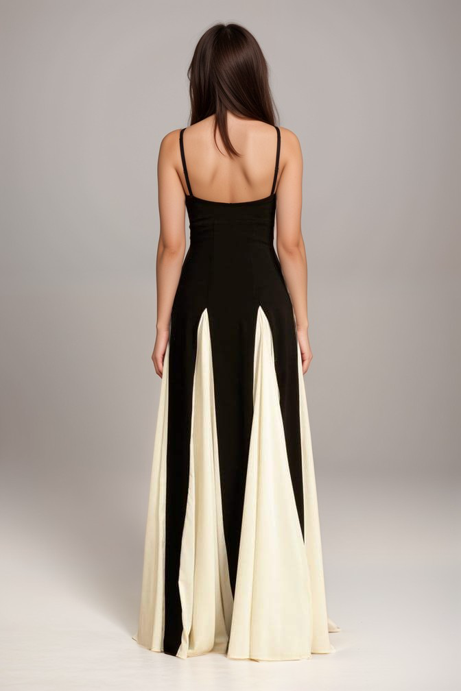 Maris - Abito lungo di eleganza senza tempo in satin nero e bianco